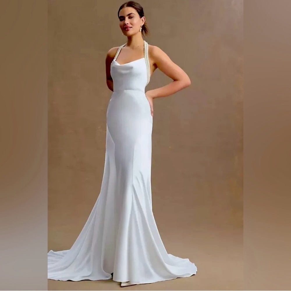 BHLDN White Pearl-Strap Cowl-Neck Maxi Dress